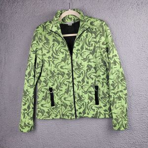 Evelyn & Arthur Jacket Womens Medium Green Black Full Zip Pockets Stretchy Chic